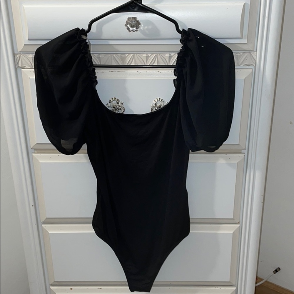 Black sheer sleeve bodysuit